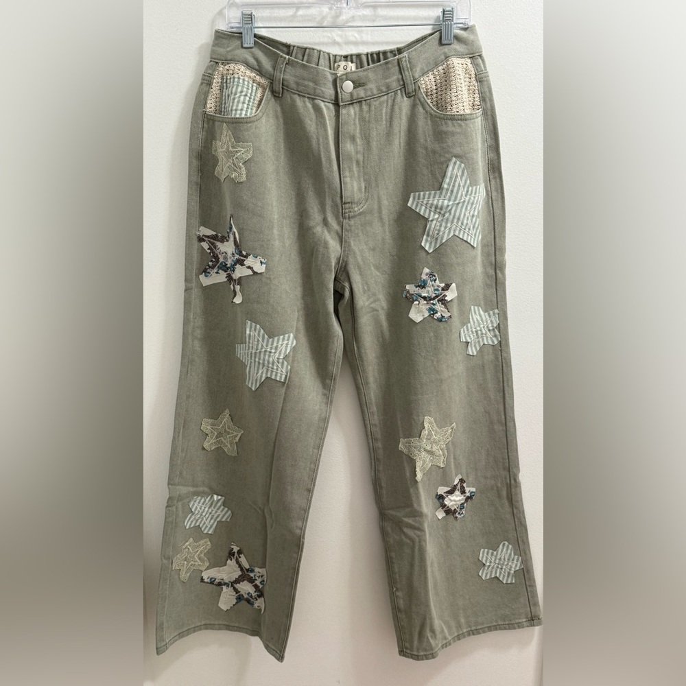 POL Olive Star Patch Wide Leg Pants